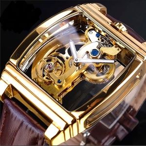 Mens Skeleton Mechanical Waterproof Luxury Watch Leather Hollow Great Gift Idea